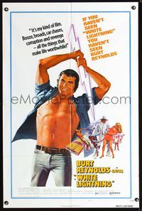 3g965 WHITE LIGHTNING style B one-sheet '73 cool art of moonshiner Burt Reynolds grabbing lightning!