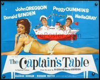 3h361 CAPTAIN'S TABLE English half-sheet '60 cool art of John Gregson & super sexy Peggy Cummins!