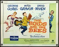 3h346 BIRDS & THE BEES style B 1/2sheet '56 wacky art of George Gobel, Mitzi Gaynor, & David Niven!