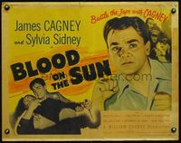 3h349 BLOOD ON THE SUN style A 1/2sheet '45 great close up of James Cagney + fighting guy w/knife!