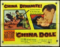 3h375 CHINA DOLL style A 1/2sh '58 cool art of Victor Mature with machine gun & c/u with Li Li Hua!