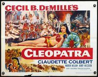 3h380 CLEOPATRA style B half-sheet R52 sexiest art of Egyptian Claudette Colbert, Cecil B. DeMille