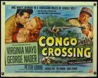 3h383 CONGO CROSSING style B 1/2sheet '56 Peter Lorre pointing gun at Virginia Mayo & George Nader!