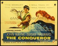 3h384 CONQUEROR B 1/2sh '56 different art of Mongolian John Wayne & half-dressed sexy Susan Hayward!