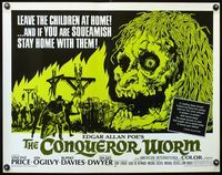 3h385 CONQUEROR WORM half-sheet poster '68 Edgar Allan Poe, Vincent Price, gruesome horror art!