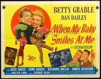 3h660 WHEN MY BABY SMILES AT ME half-sheet '48 great images of sexy Betty Grable & Dan Dailey!