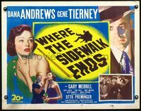 3h661 WHERE THE SIDEWALK ENDS half-sheet '50 Dana Andrews, sexy Gene Tierney, Otto Preminger noir!