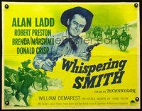 3h663 WHISPERING SMITH style B half-sheet movie poster R56 smiling cowboy Alan Ladd w/two revolvers!