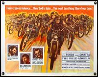 3h665 WILD ANGELS 1/2sh '66 classic image of biker Peter Fonda & sexy Nancy Sinatra on motorcycle!