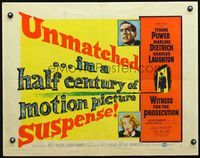 3h669 WITNESS FOR THE PROSECUTION style B 1/2sh '58 Billy Wilder, Power, Marlene Dietrich, Laughton