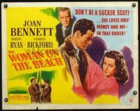 3h670 WOMAN ON THE BEACH style A 1/2sh '46 Robert Ryan loves bad Joan Bennett who only loves money!