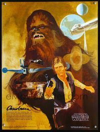 3h296 CHEWBACCA Japanese 18x24 poster '77 Star Wars, cool Chewbacca & Han Solo art by Del Nichols!