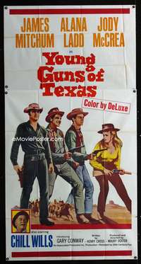 3k688 YOUNG GUNS OF TEXAS three-sheet '63 teen cowboys James Mitchum, Alana Ladd & Jody McCrea!