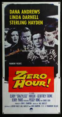 3k692 ZERO HOUR 3sheet '57 Dana Andrews, Linda Darnell, Sterling Hayden, parodied in Airplane!