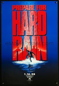 3p337 HARD RAIN DS teaser one-sheet poster '98 Morgan Freeman, Christian Slater runs for his life!