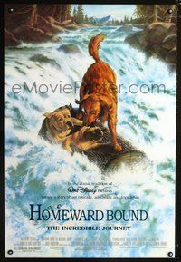 3p355 HOMEWARD BOUND DS one-sheet poster '93 Walt Disney, great art of animals going down river!