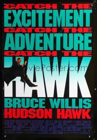 3p362 HUDSON HAWK DS one-sheet '91 cool image of Bruce Willis in the title role, Michael Lehmann