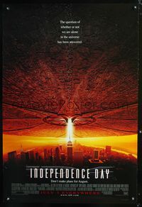 3p379 INDEPENDENCE DAY advance style C one-sheet '96 great image of enormous alien ship over NYC!