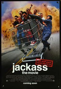 3p387 JACKASS THE MOVIE DS advance 1sh '02 Johnny Knoxville, Bam Margera, great shopping cart image!