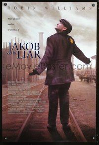 3p389 JAKOB THE LIAR DS one-sheet '99 great image of Robin Williams in concentration camp, WWII!