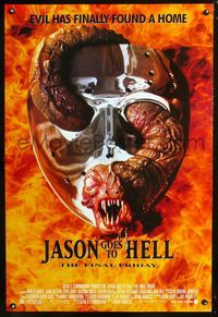 3p393 JASON GOES TO HELL DS one-sheet poster '93 Friday the 13th, creepy worm w/teeth in mask image!