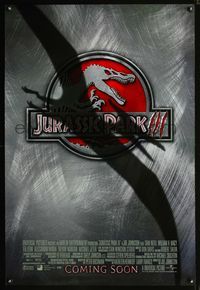 3p400 JURASSIC PARK 3 DS advance one-sheet '01 Sam Neill, dinosaurs, cool pterodactyl silhouette!