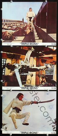 3s766 TRIPLE IRONS 3 8x10 mini movie lobby cards '73 it slashes, it smashes, it rips you apart!