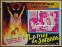 3w268 BLOOD ON SATAN'S CLAW Mexican lobby card '71 cool artwork of demon & image of tied up girl!