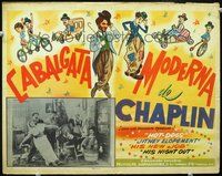 3w290 CABALGATA MODERNA Mexican movie lobby card '60s cool artwork of Charlie Chaplin!