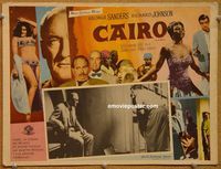 3w292 CAIRO Mexican movie lobby card '63 George Sanders in Egypt, sexy bellydancer!