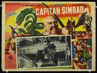 3w296 CAPTAIN SINDBAD Mexican lobby card '63 1001 deathless thrills, cool inset image of emperor!