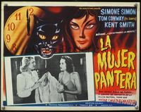 3w308 CAT PEOPLE Mexican movie lobby card R60s great image of sexy Simone Simon, cool horror art!