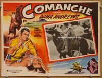 3w321 COMANCHE Mexican movie lobby card R60s Dana Andrews, Linda Cristal, cool action art!