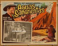 3w330 CORONER CREEK Mexican movie lobby card R50s Randolph Scott, cool western artwork!