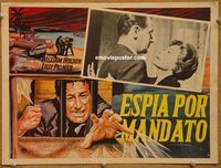 3w332 COUNTERFEIT TRAITOR Mexican lobby card '62 great Mendoza art of William Holden behind bars!