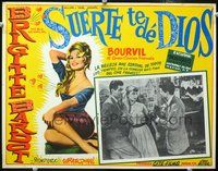 3w335 CRAZY FOR LOVE Mexican movie lobby card R60s super sexy Brigitte Bardot, Bourvil!