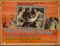 3w338 CROSSPLOT Mexican movie lobby card '70 Roger Moore spy thriller, sexy Martha Hyer!