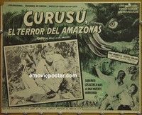 3w342 CURUCU BEAST OF THE AMAZON Mexican movie lobby card '56 Universal horror, great monster art!