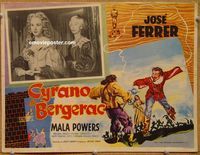 3w344 CYRANO DE BERGERAC Mexican lobby card '51 Ferrer & William Prince compete for Powers' love!