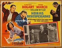 3w353 DESPERATE HOURS Mexican movie lobby card '55 art of Humphrey Bogart attacking Fredric March!