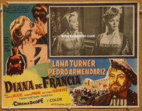 3w361 DIANE Mexican lobby card '56 sexy Lana Turner dares the devil, close-up romantic artwork!