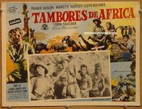 3w376 DRUMS OF AFRICA Mexican lobby card '63 great image of Frankie Avalon hunting in the jungle!