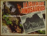 3w525 LA ISLA DE LOS DINOSAURIOS Mexican movie lobby card '66 cool art of T. Rex, volcano!