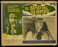 3w520 KISS OF THE VAMPIRE Mexican lobby card '63 Hammer, cool image of man being attacked by bat!