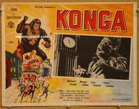 3w522 KONGA Mexican movie lobby card '61 great border art of giant angry ape terrorizing city!