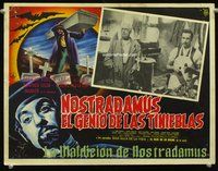 3w527 LA MALDICION DE NOSTRADAMUS Mexican LC '60 German Robles, great border art of man w/coffin!