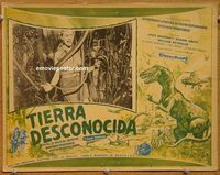 3w534 LAND UNKNOWN Mexican lobby card '57 a paradise of hidden terrors, great art of dinosaurs!