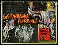 3w553 LOS FANTASMAS BURLONES Mexican lobby card '65 Clavillazo, Tin-Tan, great wacky phantom art!