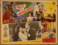 3w562 MACHINE GUN KELLY Mexican lobby card '58 cool art of Charles Bronson taking out the trash!