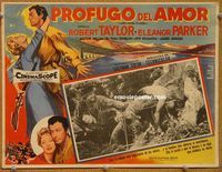 3w571 MANY RIVERS TO CROSS Mexican movie lobby card '55 great art of Robert Taylor & Eleanor Parker!